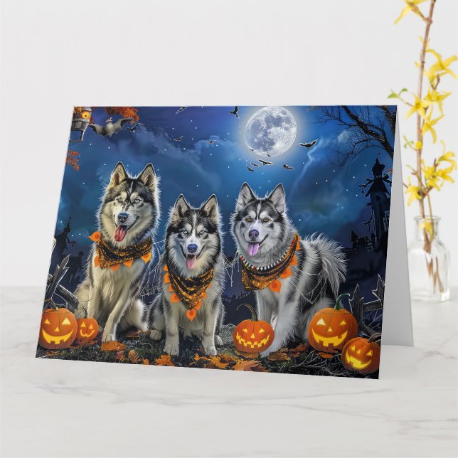 Alaskan Malamute Halloween Spooky  Card (Yellow Flower)