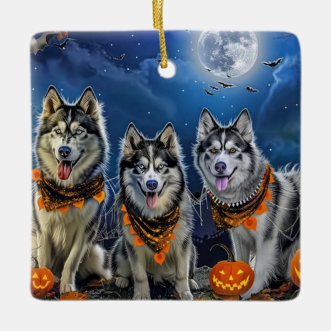 Alaskan Malamute Halloween Spooky  Ceramic Ornament (Front)