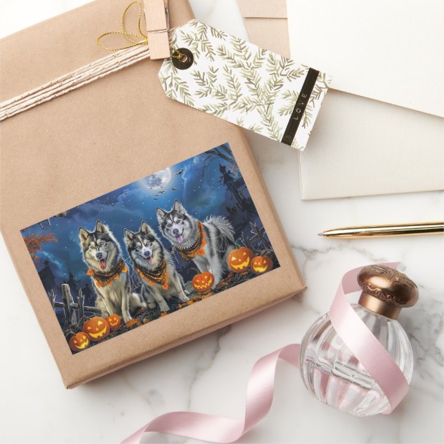 Alaskan Malamute Halloween Spooky  Rectangular Sticker (Gifting)