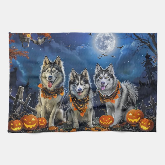 Alaskan Malamute Halloween Spooky  Tea Towel (Horizontal)