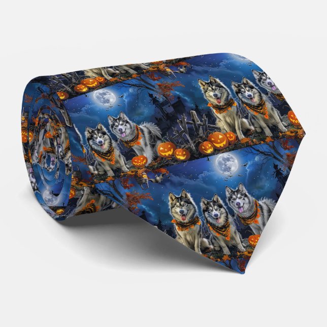 Alaskan Malamute Halloween Spooky  Tie (Rolled)