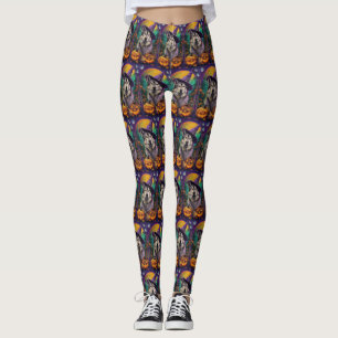 Alaskan Malamute Halloween Witch and Pumpkin Leggings