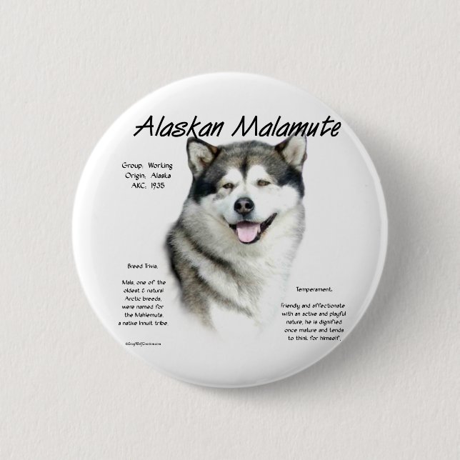 Alaskan Malamute History, All about Malamutes 6 Cm Round Badge (Front)