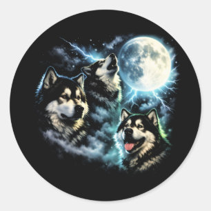 Alaskan Malamute Howling at the Moon Arctic Dog Classic Round Sticker