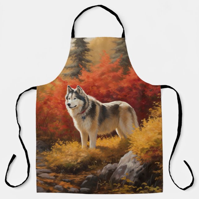 Alaskan Malamute  in Autumn Leaves Fall Inspired  Apron (Front)