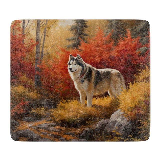 Alaskan Malamute  in Autumn Leaves Fall Inspired  Cutting Board (Front)