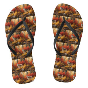 Alaskan Malamute in Autumn Leaves Fall Inspired Jandals