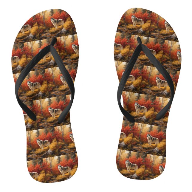 Alaskan Malamute  in Autumn Leaves Fall Inspired  Jandals (Footbed)