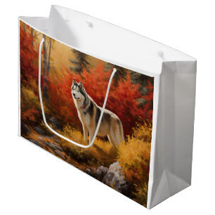 Alaskan Malamute in Autumn Leaves Fall Inspired Large Gift Bag