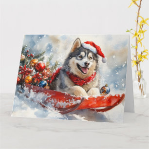 Alaskan Malamute in Sledge Let it Snow Christmas Card