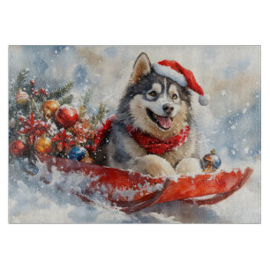 Alaskan Malamute in Sledge Let it Snow Christmas Cutting Board