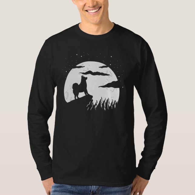 Alaskan Malamute Moon and Halloween T-Shirt (Front)