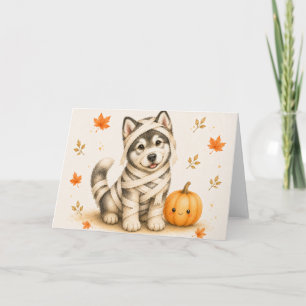 Alaskan Malamute Mummy Halloween Card