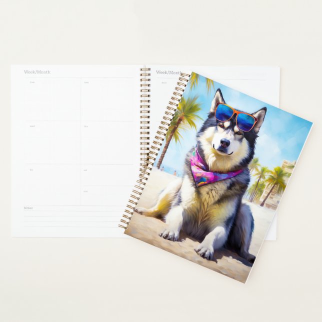 Alaskan Malamute on Beach, summer gift Planner (Display)