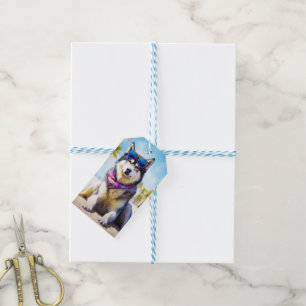 Alaskan Malamute on Beach, summer gift Tags