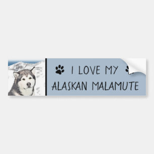 Alaskan Malamute Painting - Cute Original Dog Art Bumper Sticker