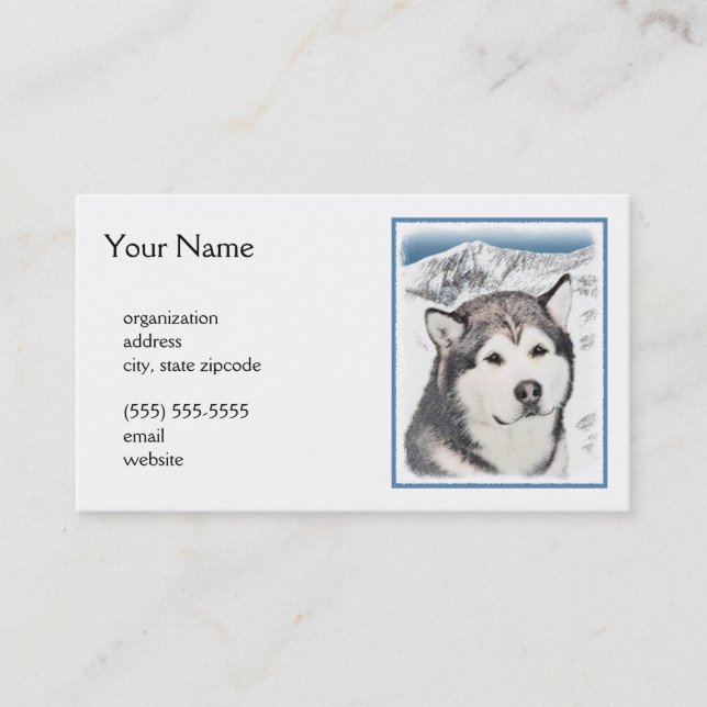 Alaskan Malamute Painting - Cute Original Dog Art Business Card (Front)
