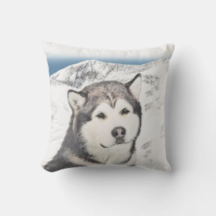 Alaskan Malamute Painting - Cute Original Dog Art Cushion
