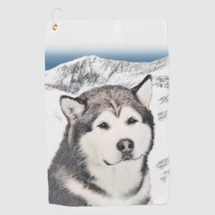 Alaskan Malamute Painting - Cute Original Dog Art Golf Towel