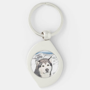 Alaskan Malamute Painting - Cute Original Dog Art Key Ring