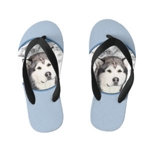 Alaskan Malamute Painting - Cute Original Dog Art Kid's Jandals