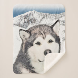 Alaskan Malamute Painting - Cute Original Dog Art Sherpa Blanket