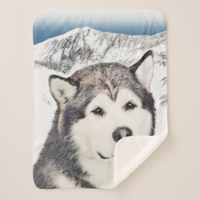 Alaskan Malamute Painting - Cute Original Dog Art Sherpa Blanket (Front)