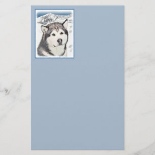 Alaskan Malamute Painting - Cute Original Dog Art Stationery