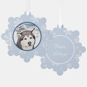 Alaskan Malamute Painting - Cute Original Dog Art Tree Decoration Card