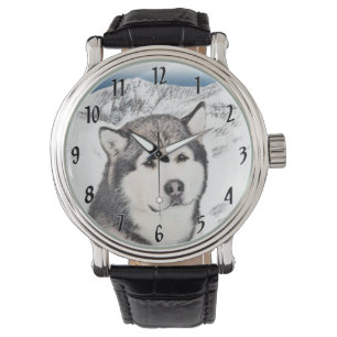 Alaskan Malamute Painting - Cute Original Dog Art Watch