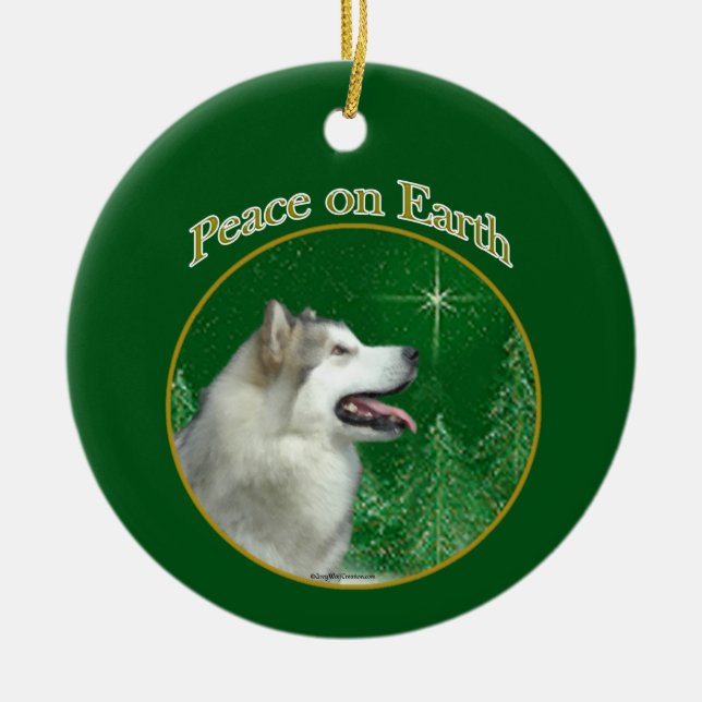 Alaskan Malamute Peace Ceramic Tree Decoration (Front)