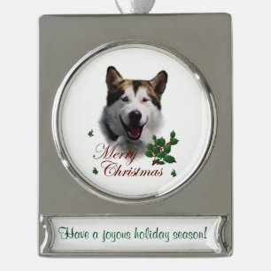 Alaskan Malamute Personalised Christmas Silver Plated Banner Ornament
