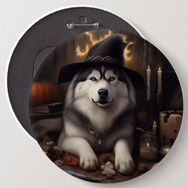 Alaskan Malamute Pumpkins Halloween Scary 6 Cm Round Badge (Front & Back)