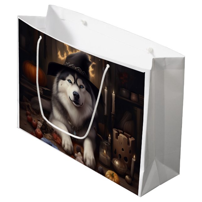 Alaskan Malamute Pumpkins Halloween Scary Large Gift Bag (Front Angled)