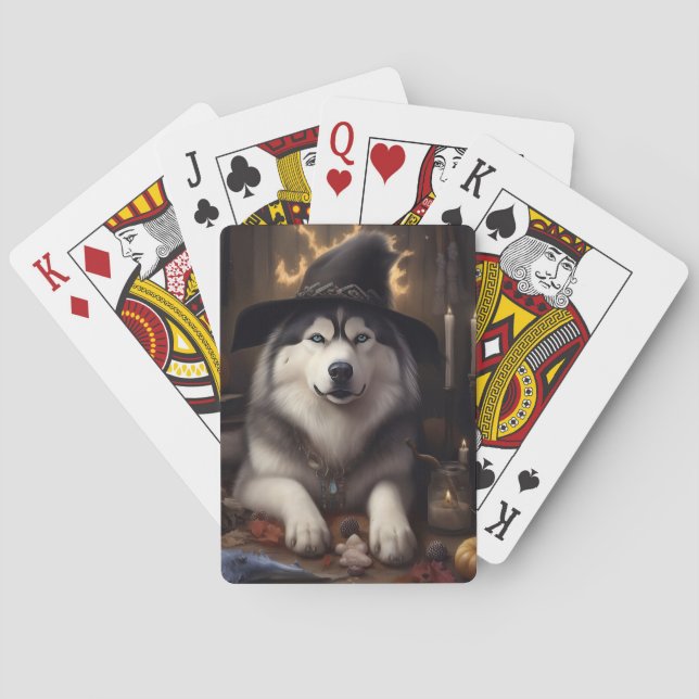Alaskan Malamute Pumpkins Halloween Scary Playing Cards (Back)