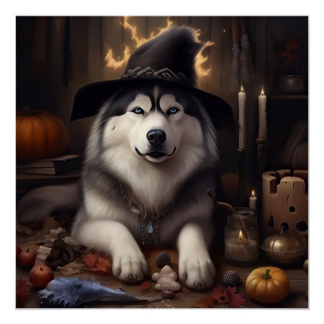 Alaskan Malamute Pumpkins Halloween Scary Poster (Front)