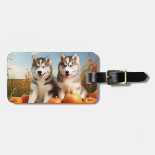 Alaskan Malamute Puppy Autumn Delight Pumpkin Luggage Tag
