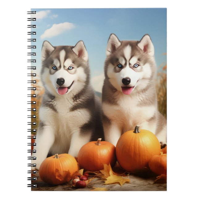 Alaskan Malamute Puppy Autumn Delight Pumpkin Notebook (Front)