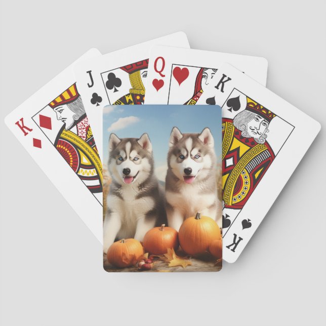 Alaskan Malamute Puppy Autumn Delight Pumpkin Playing Cards (Back)