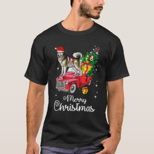 Alaskan Malamute Ride Red Truck Christmas Pajama F T-Shirt