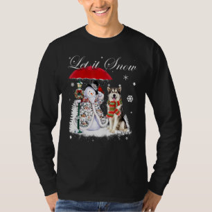Alaskan Malamute Santa Dog Christmas Snowman Xmas  T-Shirt