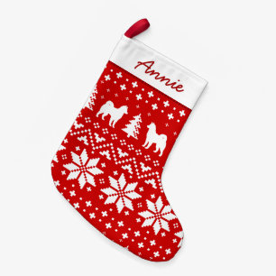 Alaskan Malamute Silhouettes Holiday Pattern Xmas Small Christmas Stocking