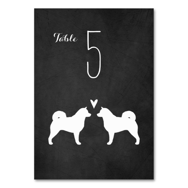 Alaskan Malamute Silhouettes Wedding Reception Table Number (Front)