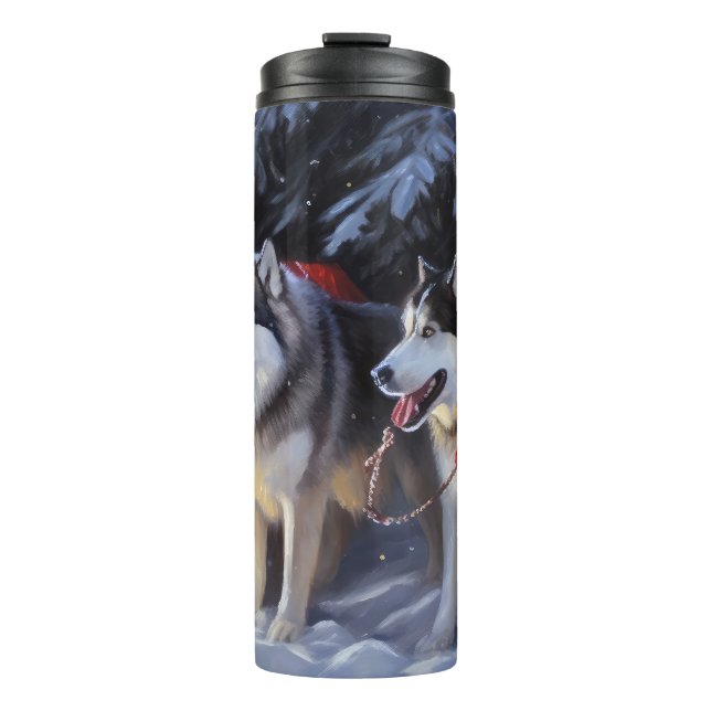 Alaskan Malamute Snowy Sleigh Ride Christmas  Thermal Tumbler (Front)