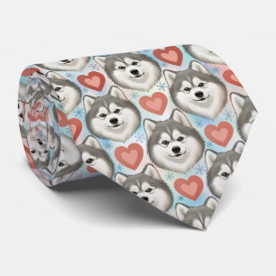 Alaskan Malamute Valentine Hearts Pattern Dog Love Tie