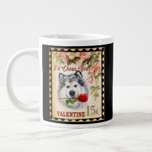 Alaskan Malamute Vintage Valentine Dog With Rose Large Coffee Mug