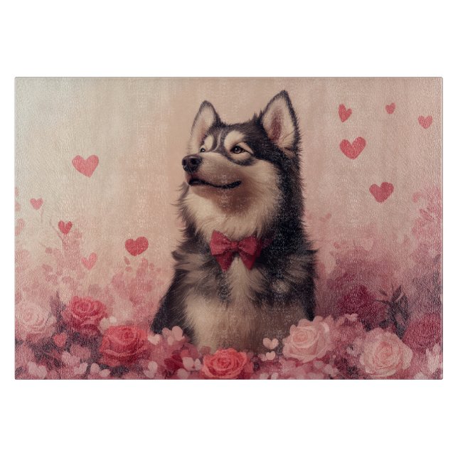 Alaskan Malamute with Roses - Valentine's Day  Cutting Board (Front)