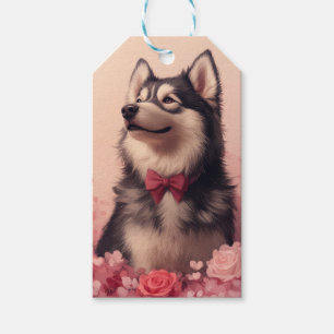 Alaskan Malamute with Roses - Valentine's Day Gift Tags