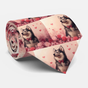 Alaskan Malamute with Roses - Valentine's Day Tie