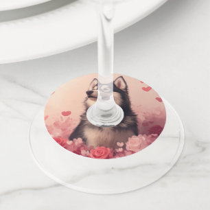 Alaskan Malamute with Roses - Valentine's Day Wine Glass Tag